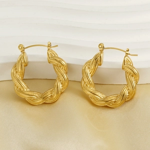 18K gold plated twisted rope hoop earrings with textured finish for a vintage look