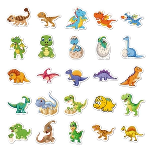 Collection of 25 cute cartoon dinosaur stickers with colorful T-Rex and Triceratops