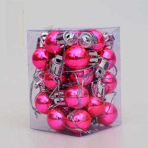 Set of 24 mini rose red Christmas ball ornaments in a clear plastic storage box