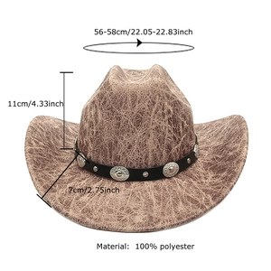 Brauner Western Cowboyhut in Kunstlederoptik mit Riss-Textur und Nieten-Hutband