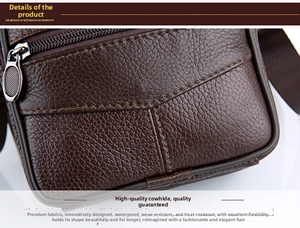Detailed macro view of premium brown litchi grain cowhide leather and precision stitching