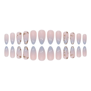 Golden gradient press-on nail kit featuring almond shape tips and gold foil accents