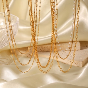 Layered Necklace 18K Gold Plated Stainless Steel Multi Layer Chain Artificial Pearl Heart Pendant Minimalist Jewelry For Women