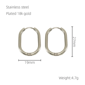 Détails des boucles d'oreilles ovales en acier plaqué or 18k avec spécifications