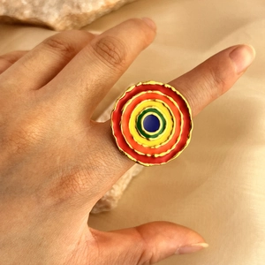 Vintage Stainless Steel Gold Plated Rainbow Enamel Open Ring Women Men Multicolor Concentric Circles Adjustable Jewelry Ring