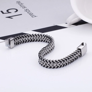 Close-up of double-layered stainless steel Cuban bracelet with magnetic clasp