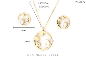 Détails du set de bijoux en acier inoxydable avec étoiles, perles et dimensions
