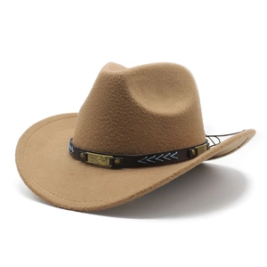 Vintage Western Cowboy Hat Polyester Felt Fedora With Leather Band Metal Buckle And Embroidery For Men Women Sun Protection