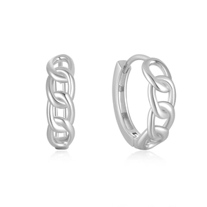 Detail view showing the chain link design and clasp mechanism of S925 silver hoop earrings