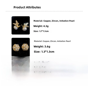 Detailed specifications for butterfly and flower pearl earrings with weight and size info