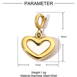 Detailed specs of the shell heart pendant made of stainless steel with 16mm height