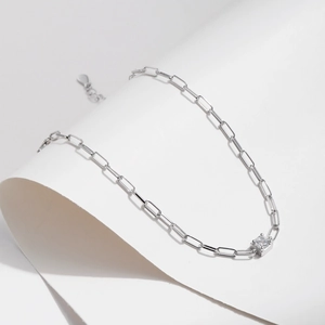 Elegant s925 silver necklace with rectangular links and square moissanite pendant