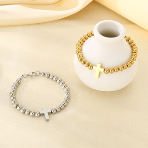Minimalist 6mm stainless steel beaded cross bracelets in gold and silver finish