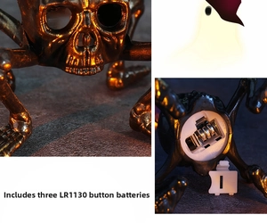 Macro shot of skull candle light with battery compartment and bronze finish details