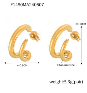 Detailed size specifications and weight of gold spiral titanium steel earrings