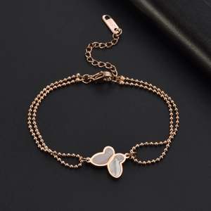Elegant rose gold titanium steel double-layer butterfly bracelet with mother of pearl
