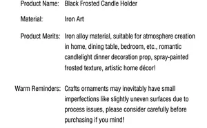 Detail showing matte black iron alloy candle holder with painted finish for home decor