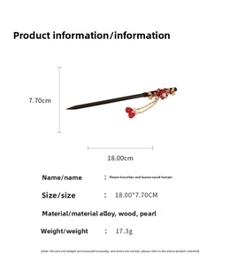 Detailed size specifications for flower tassel wooden hairpin with 18cm total length