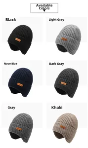 Winter gebreide mutsen in zwart, grijs, marine en kaki met warme fleece voering detail