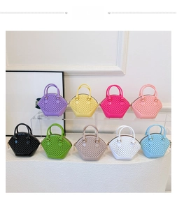 Detailed display of colorful mini jelly bags in nine vibrant shades with textured surface