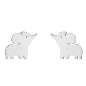 Cute elephant stud earrings in polished silver stainless steel for a minimalist look