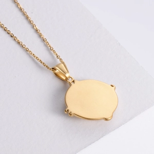 Vintage stainless steel compass pendant necklace with 18K gold plating on stone