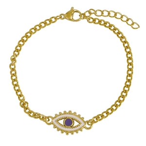 Golden evil eye charm bracelet with purple eye and Cuban link chain for women