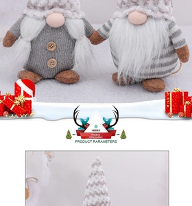 Detail showing plush Christmas gnomes with grey knit hats and long white beards decor