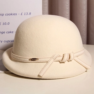 Vintage French Style Wool Blend Cloche Hat For Women Elegant Bow Ribbon Rolling Edge Felt Beret Winter Warm Basin Hat