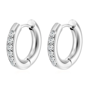 Fashion silver round stainless steel hoop earrings inlaid with sparkling zircons