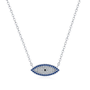 Elegant 925 sterling silver evil eye pendant necklace with blue cat eye stone and crystals