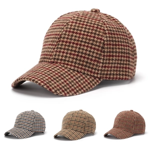 Houndstooth Baseball Cap Vintage Plaid Curved Brim Adjustable Fashion Sun Hat For Men Women Casual Outdoor