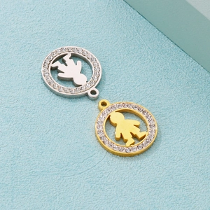 Pendentif Silhouette Garçon Rond Acier Inoxydable Avec Strass Zircon Creux Accessoires De Bijoux DIY