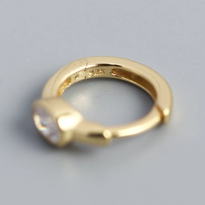 Minimalist S925 sterling silver gold hoop earrings with oval zircon gemstone and 925 stamp
