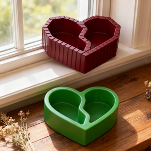Two-piece heart-shaped organizer with building block texture and smooth finish