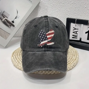 Dunkelgraue Baseballkappe mit USA-Adler-Patch aus gewaschener Baumwolle für trendige Freizeit