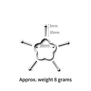 Non-piercing stainless steel nipple jewelry with star design and dimensions