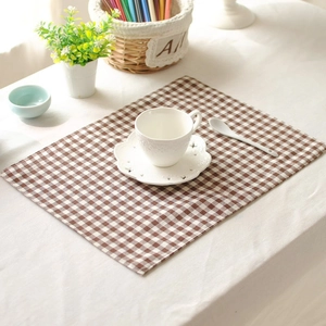 French cotton linen checkered napkin with lace edge for home dining and photography