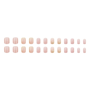 Short square press-on nails in nude pink with glitter and rhinestone finish, 24 piece set
