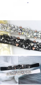 Elastic waist belt with large crystal rhinestones and amber stone buckle details