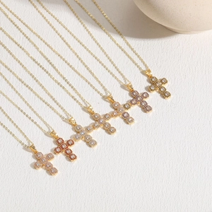Cross pendant necklace with 14K gold plating and colorful pavé cubic zirconia