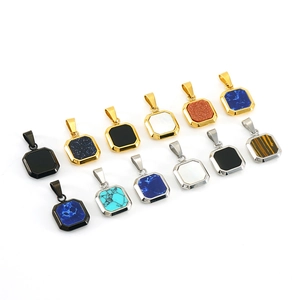 Geometric Square Pendant Stainless Steel With Gemstone Shell Minimalist Old Money Style Vintage Neck Jewelry Accessory