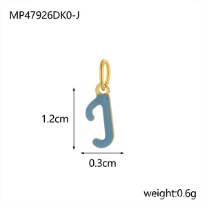 Detail view of 1.2cm gold-plated blue enamel letter J pendant with size and weight specs