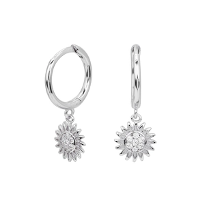 S925 sterling silver sunflower drop earrings featuring sparkling cubic zirconia stones