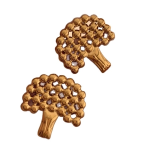 Exquisite gold broccoli-shaped earrings in polished stainless steel with intricate hollow design