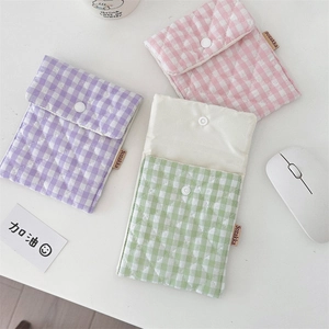 Quilted cotton sanitary pouch set in purple, pink and green with button closure