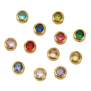 6mm gold-plated stainless steel beads with colorful zircon and cat eye stones