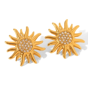 Elegant 18K gold plated sunflower earrings with sparkling rhinestones for women