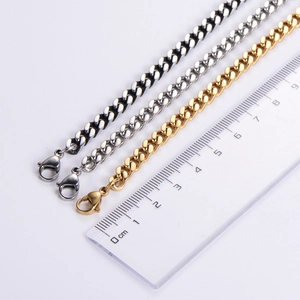 5mm polished Cuban link necklaces in black, silver, and gold with lobster clasp