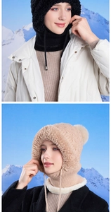 Close-up of winter hooded scarf featuring thick plush lining and adjustable drawstrings